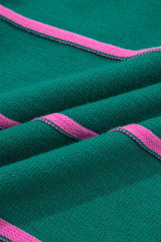 Plus Size Stripe Half Button Drop Shoulder Sweater