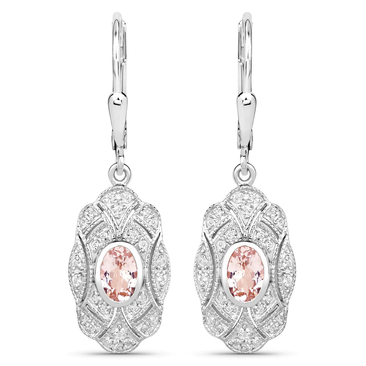 1.04 Carat Genuine Morganite and White Topaz .925 Sterling Silver Earrings