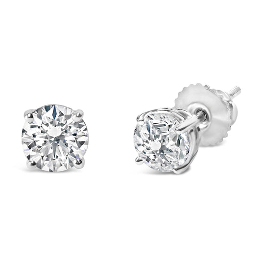 14K White Gold 1.0 Cttw Round Brilliant Cut Lab Grown White Diamond 4-Prong Classic Solitaire Stud Earrings (F-G Color, VS1-VS2 Clarity)