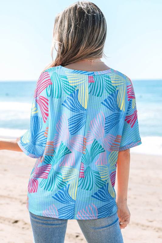 Lilyana Bowknot Waffle Crewneck Loose Short Sleeve