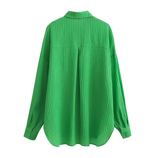 Fall Women Clothing Polo Collar Solid Color All Matching Slit Hemline at Hem Long Sleeve Shirt Top Women