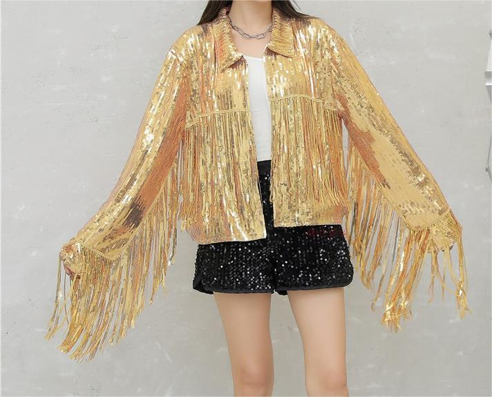 Women Tassel Sequin Jacket Autumn Winter Streewear