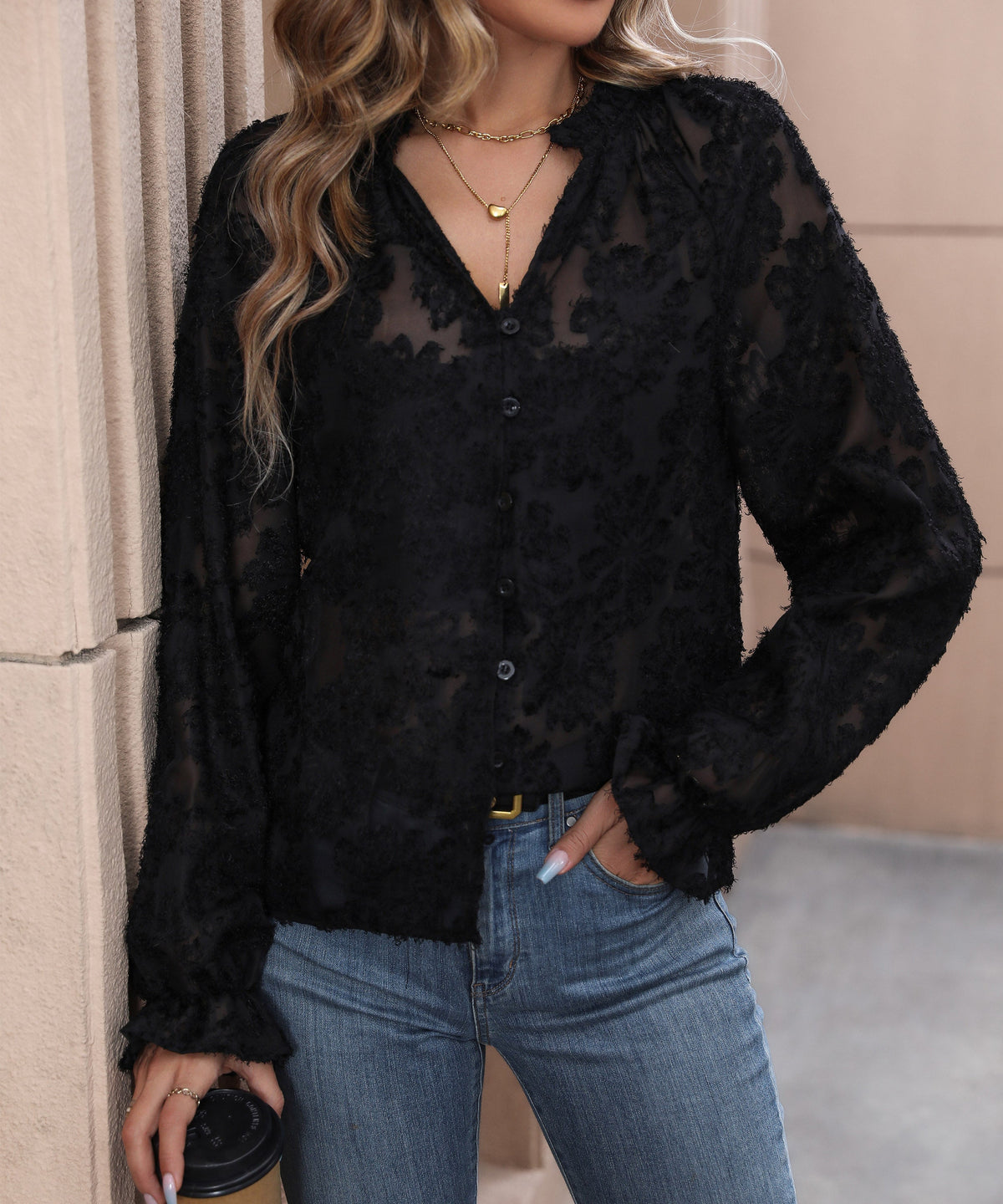 Autumn Women Clothing Long Sleeve Black French Top Women