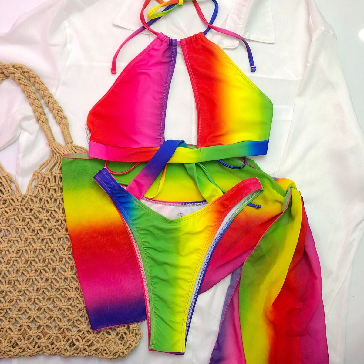 Swimsuit Chiffon Shawl Sexy Two Piece Suit Bikini One Piece Swimsuit Women