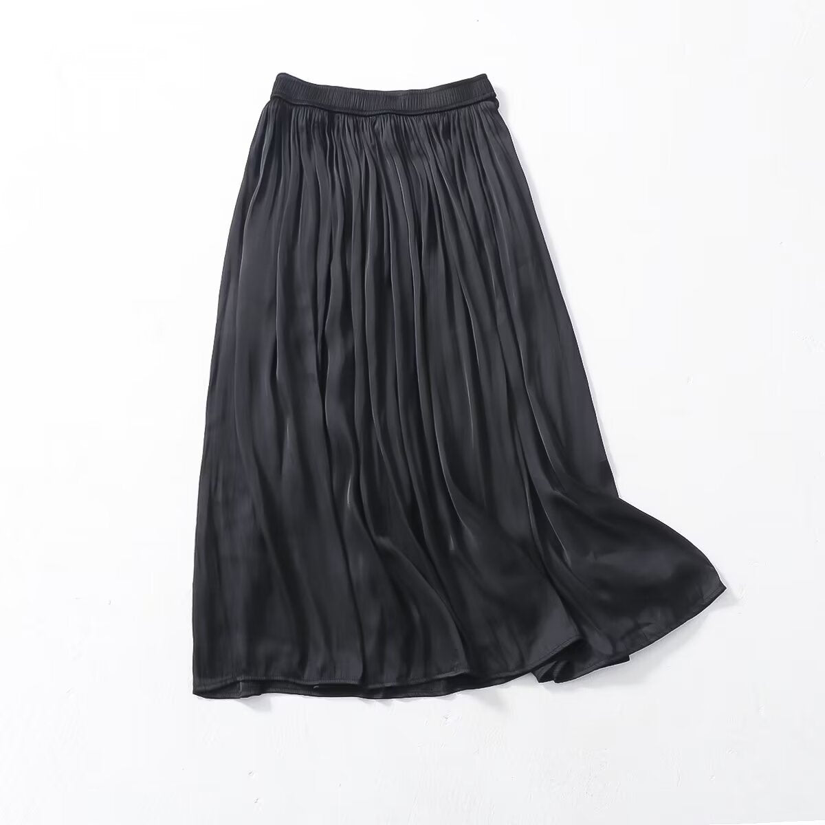Summer Japanese Korean Elastic Waist Solid Color Cuprammonuium Long Skirt Women