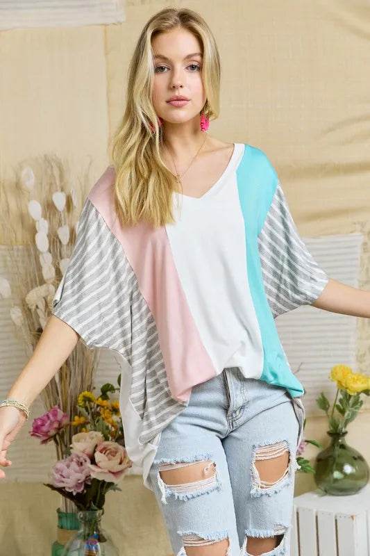 ADORA Colorblock Casual Knit Tunic Top