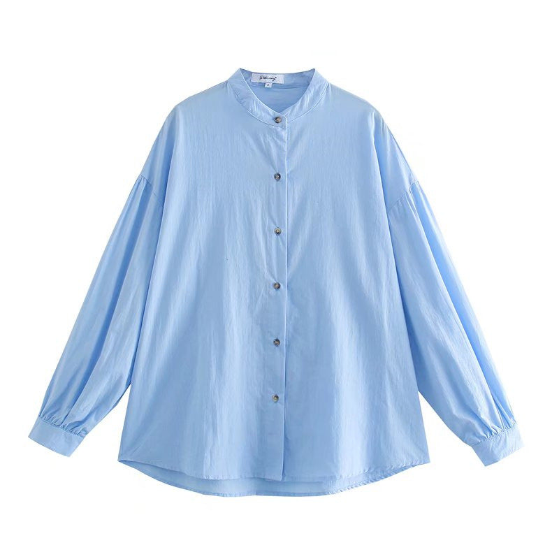 Autumn Street Hipster Collared Single Breasted Solid Color Long Sleeve Shirt