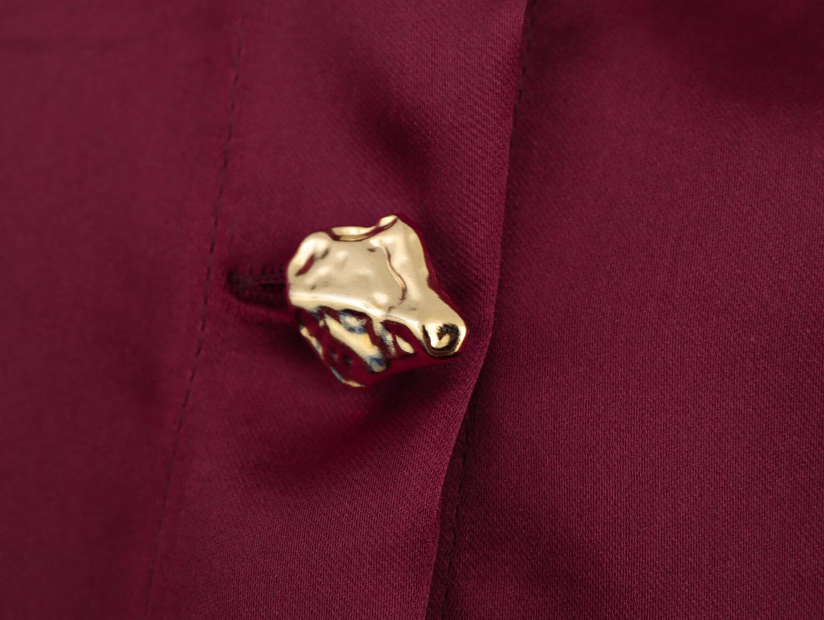 Metal Breasted Satin Textured Shirt Spring Women Clothing