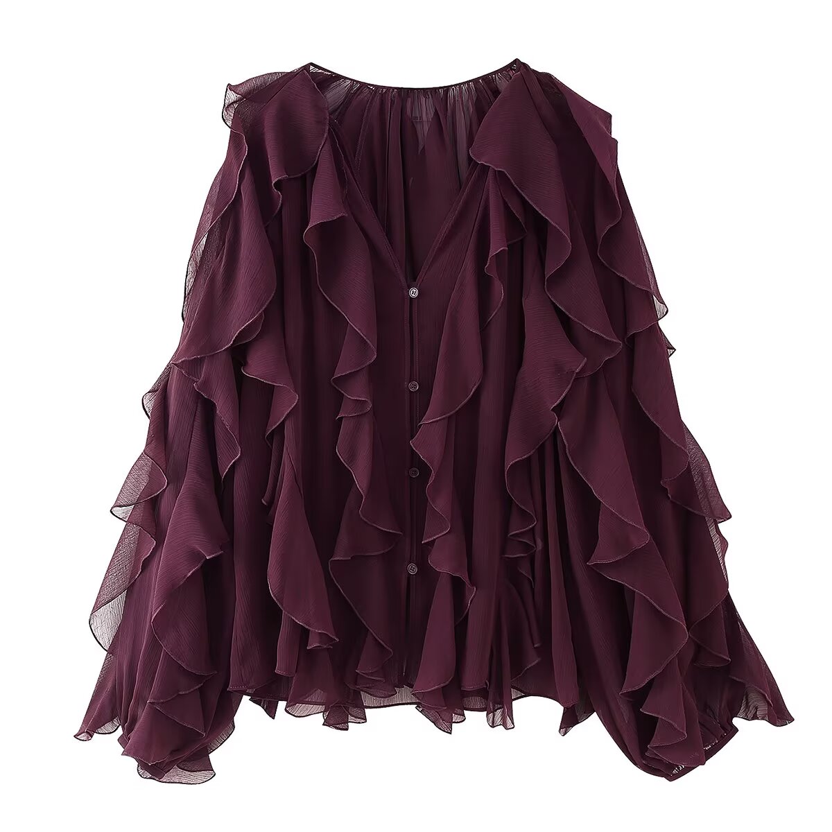 Design V neck Laminated Decoration Shirt Summer Casual Blouse