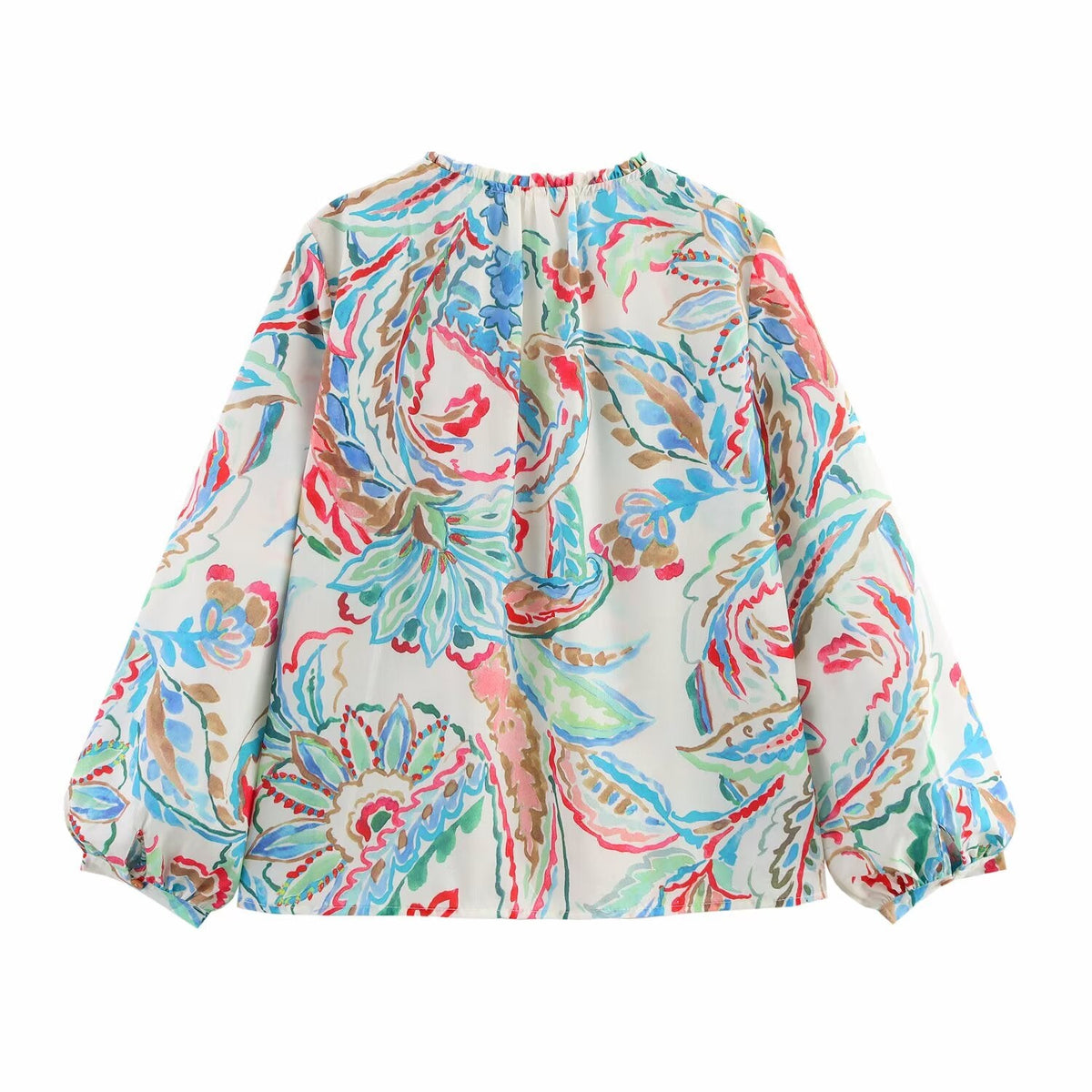 Spring Summer Women Clothing Casual Long Sleeve V neck Printed Poplin Shirt