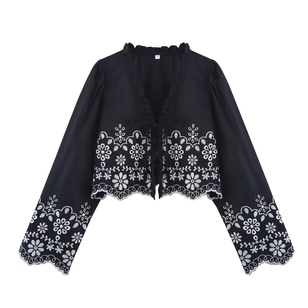 Spring Women Clothing French Design Hollow Out Cutout Embroidered Cotton Top