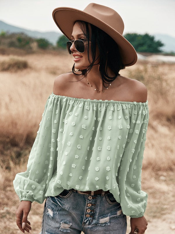 Off shoulder dotted top