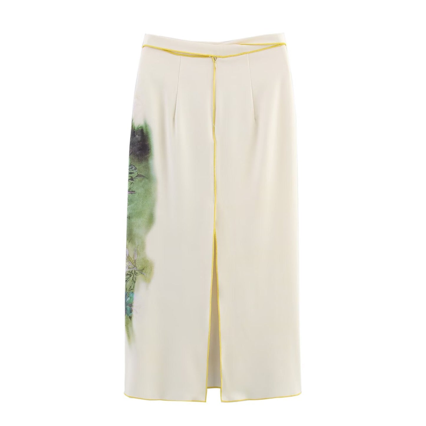 Summer Women Elegant Printed Satin Midi Skirt