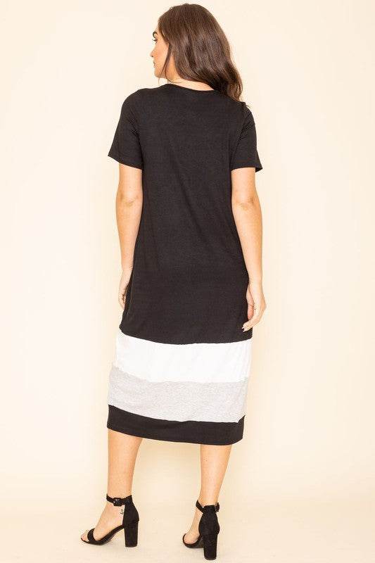 Plus Color Block Calf Length Dress