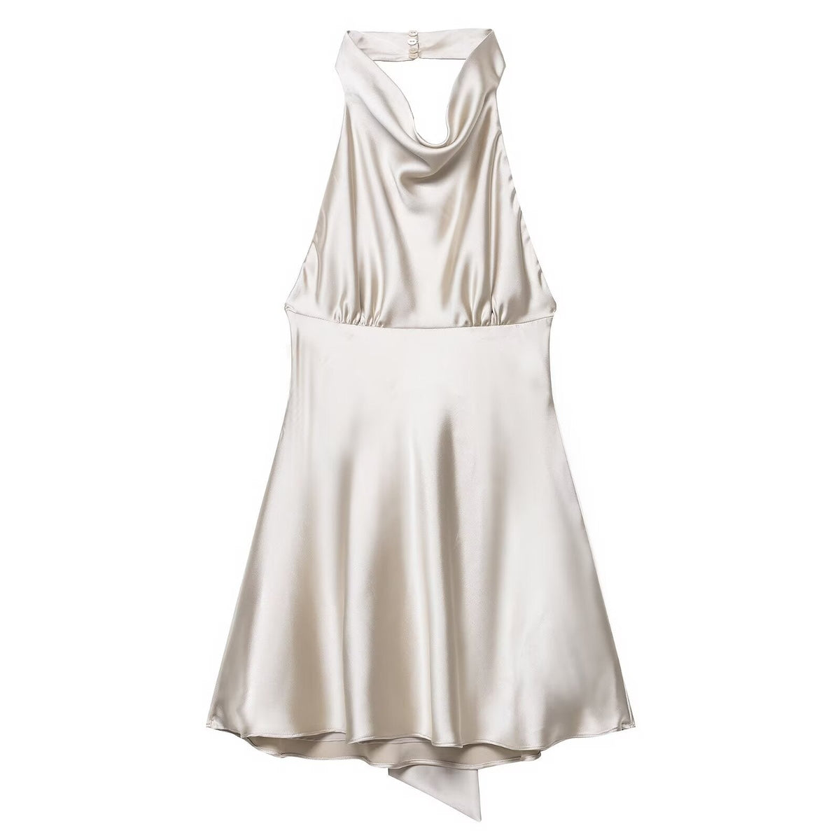 Women Clothing French Silk Satin Texture Waist Tight Halter Short Dress