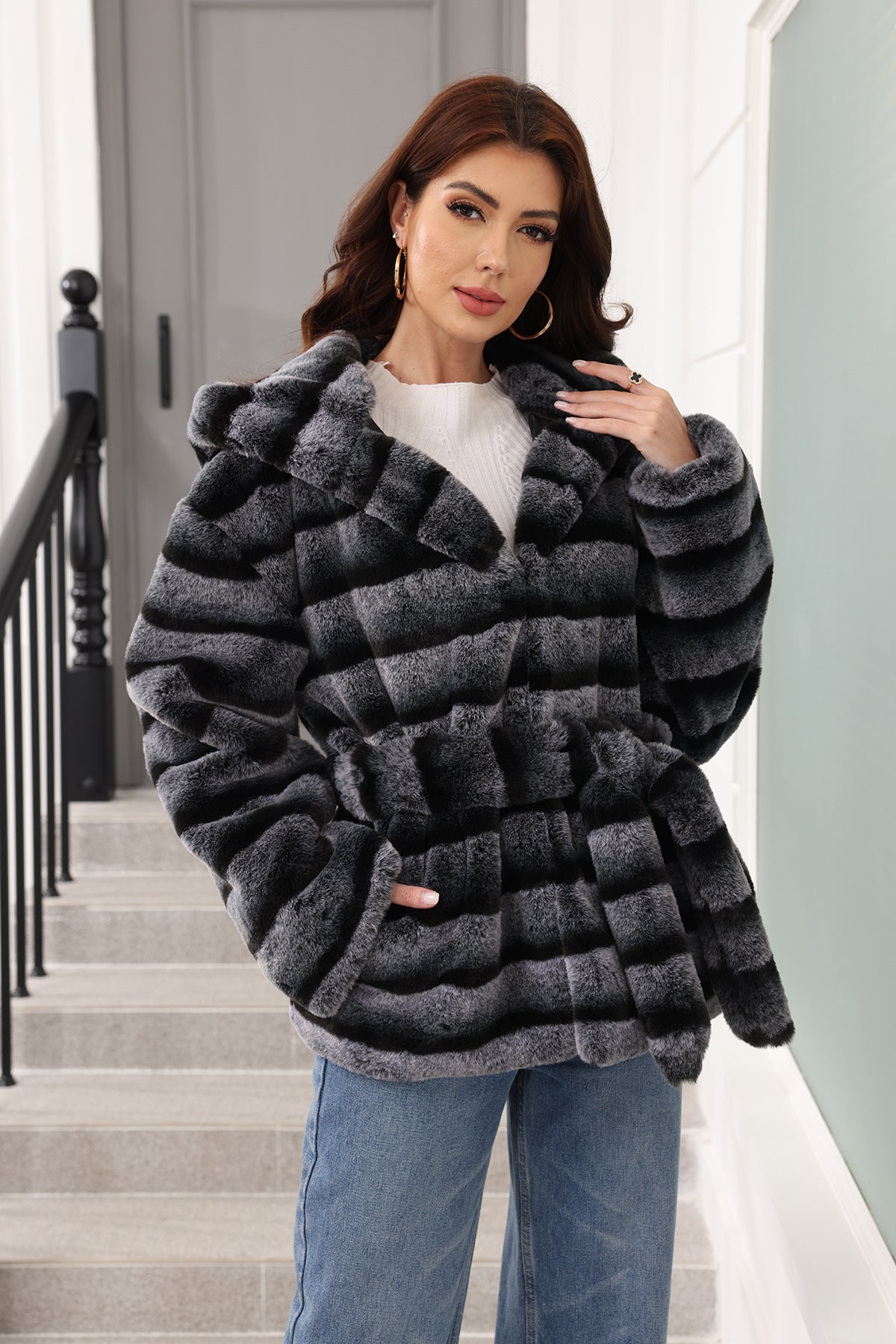 Women Clothing Hooded Faux Fur Coat Winter All Matching