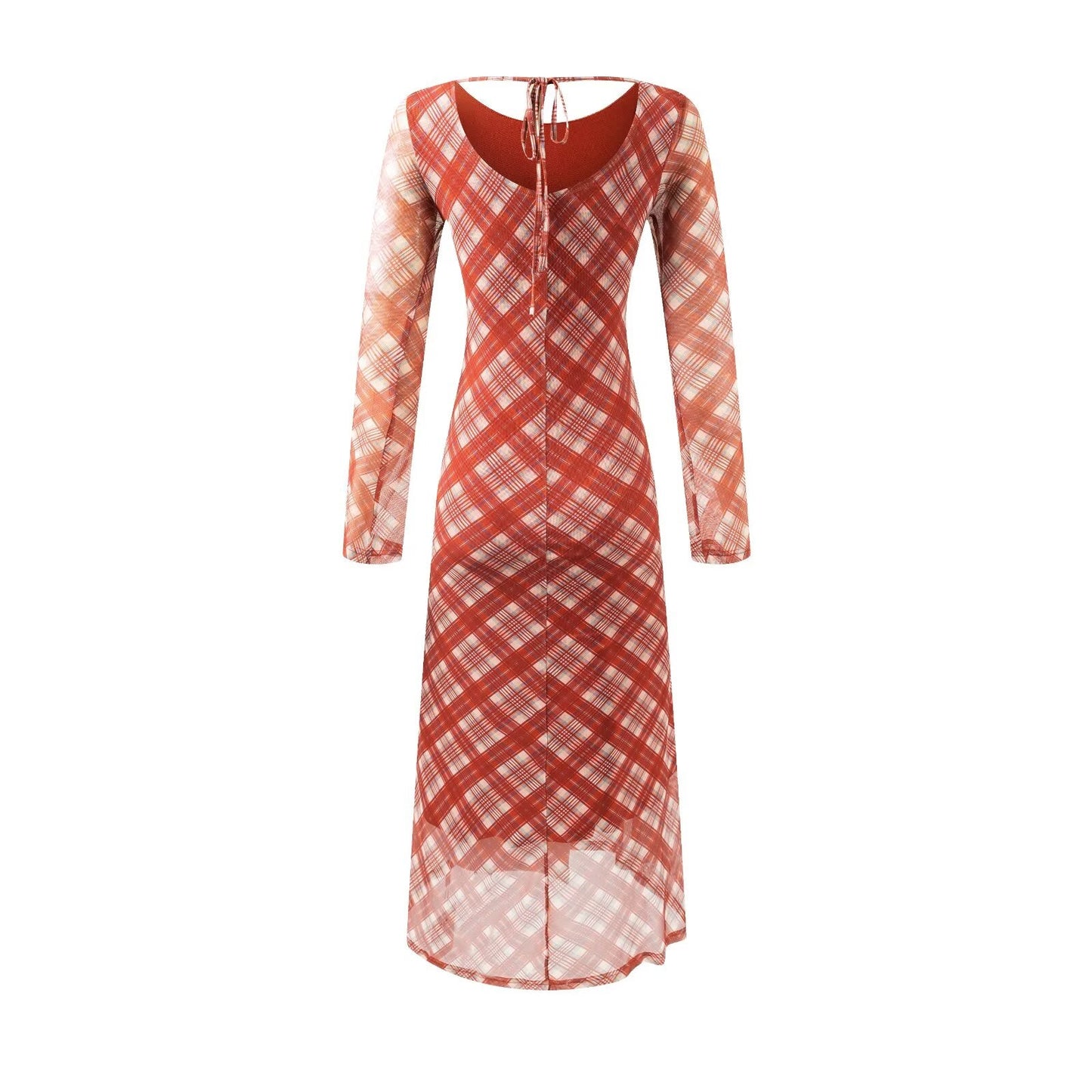 Casual Waist Controlled Sexy Backless Lace up Plaid Dress Women