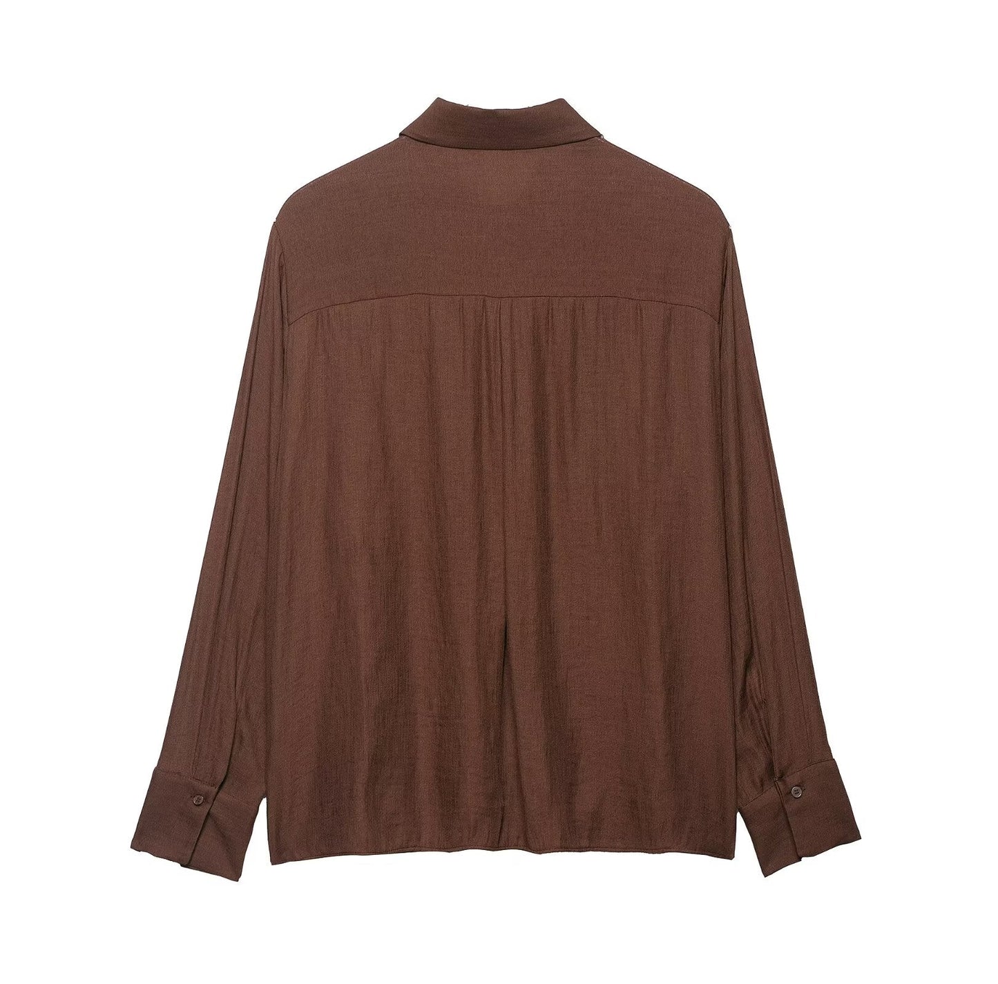 Autumn Women Clothing Commuting Loose Casual Polo Collar Floral Texture Long Sleeve Shirt