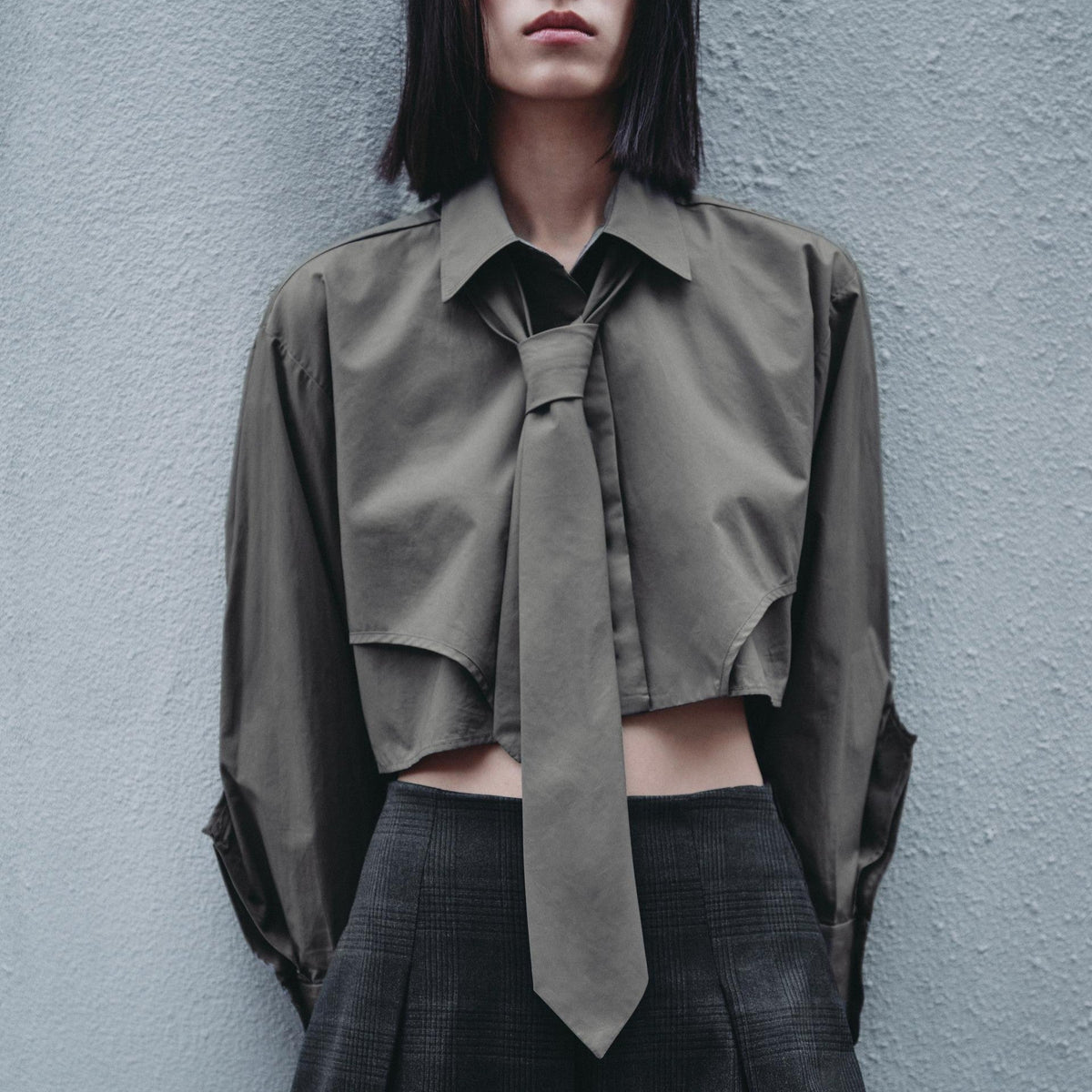 Women Clothing Autumn Niche Women Clothing Sexy Tie Decoration Poplin Short Shirt