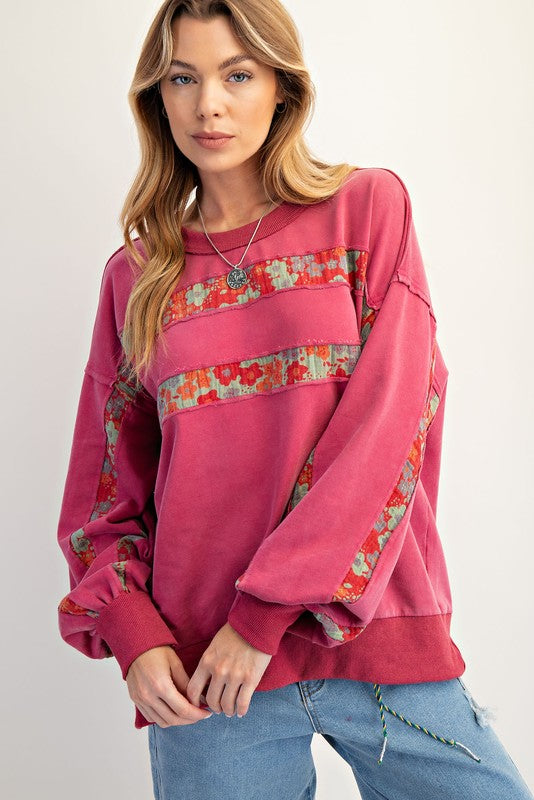 Autumn Women Clothing Printed Stitching Crew Neck Pullover Sweatshirt Casual Top Women