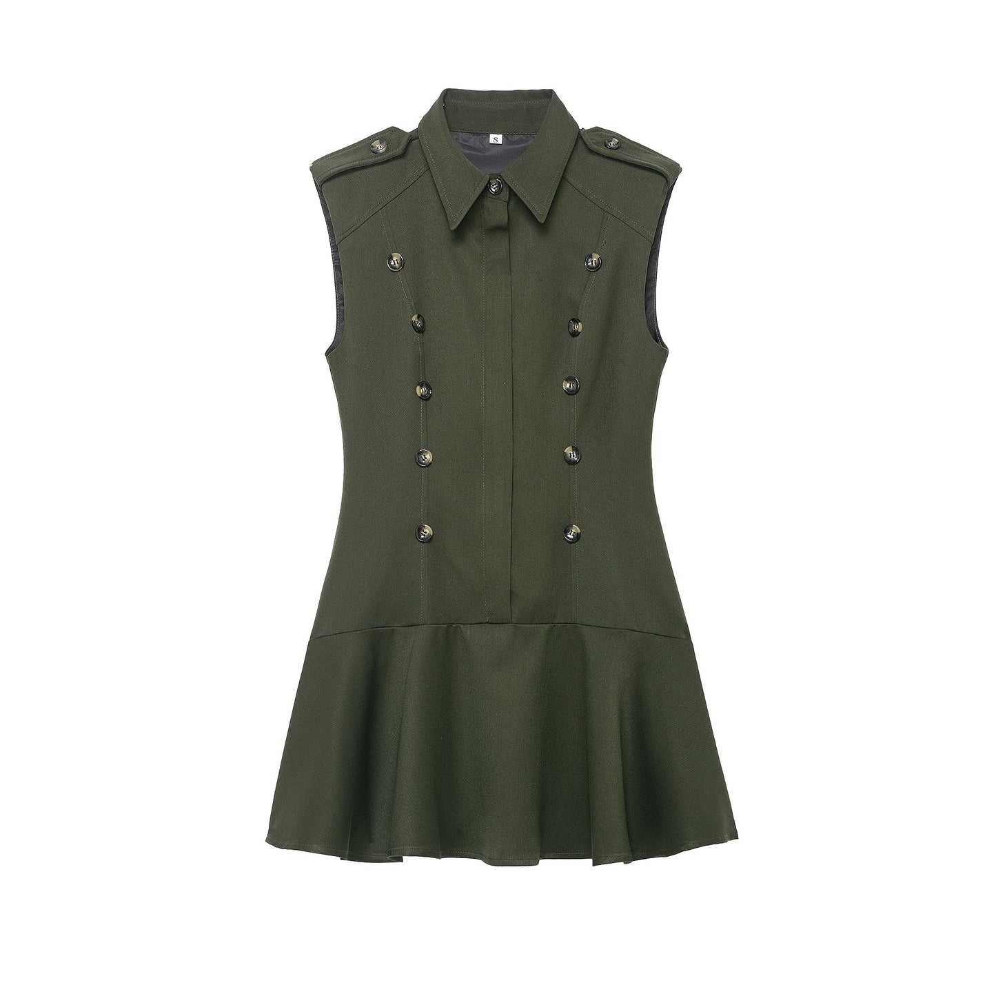 Women Clothing Top Product Casual Belt Padded Shoulder Laminated Decoration Short Dress