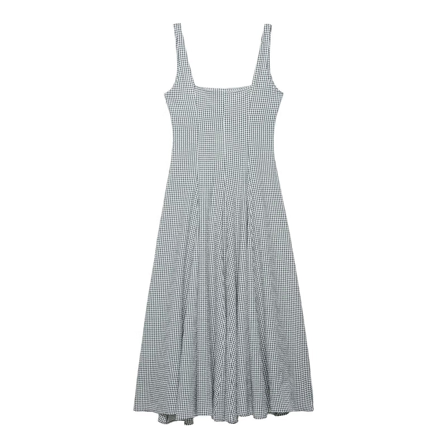 Women Clothing Spring Bandage Dress Plaid Midi Dress