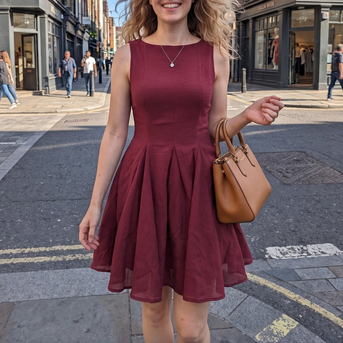 Women All Matching round Neck Sleeveless Wide Swing Short Midi Dress