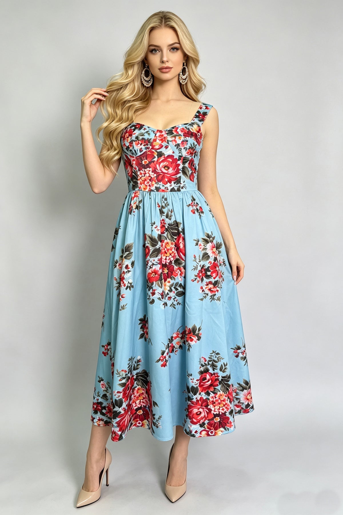 Women Summer Sleeveless Printed A Line Dress