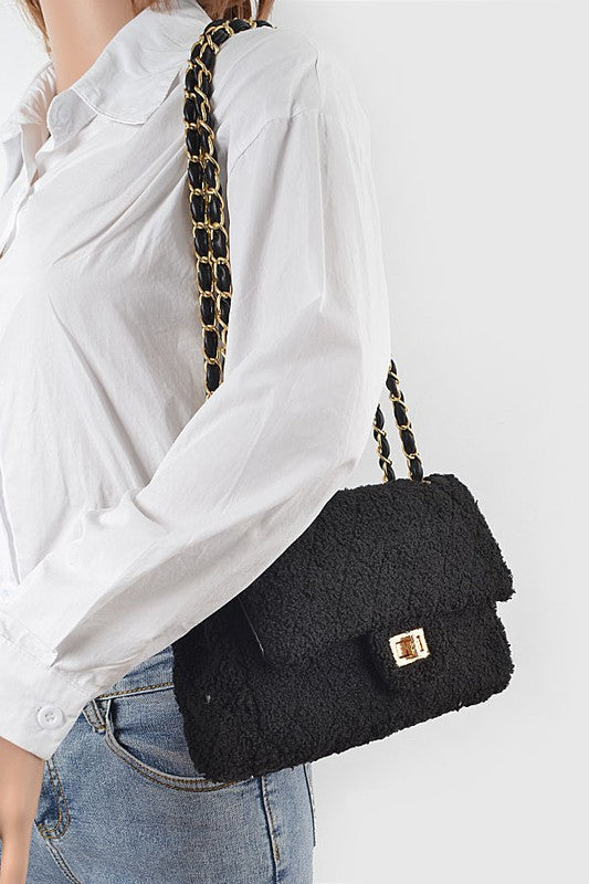 Quilted Faux Fur Shoulder Bag