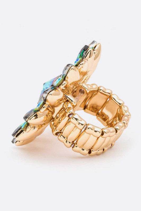 Crystal Flower Statement Stretch Ring