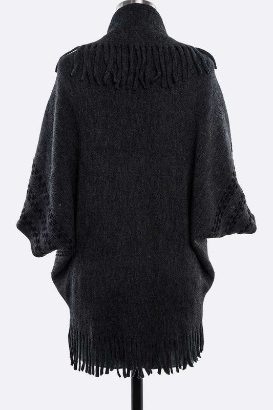 Fringe Lapel Collar Open Knit Cardigan