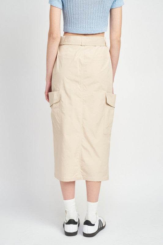 HIGH WAIST CARGO MIDI SKIRT