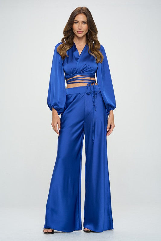 Silky Satin Wrap Crop Top with Tie