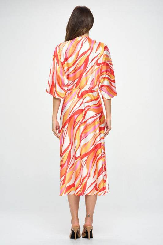Front Twist Multi Color Print Satin Dress