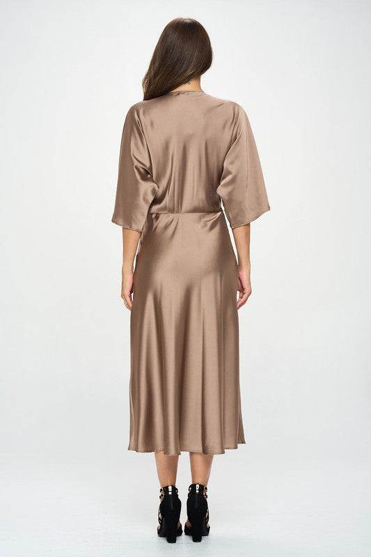Satin Stretch Solid Dress with Front Twist