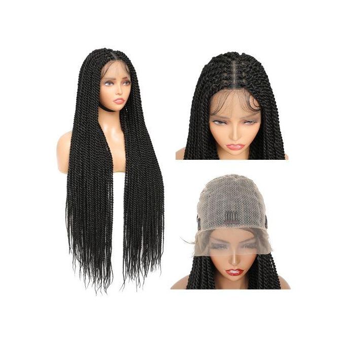 Box Braids Wig with Bangs | Full Lace Front | Twisted Knotless | Cornrow Accents | Synthetic Hair