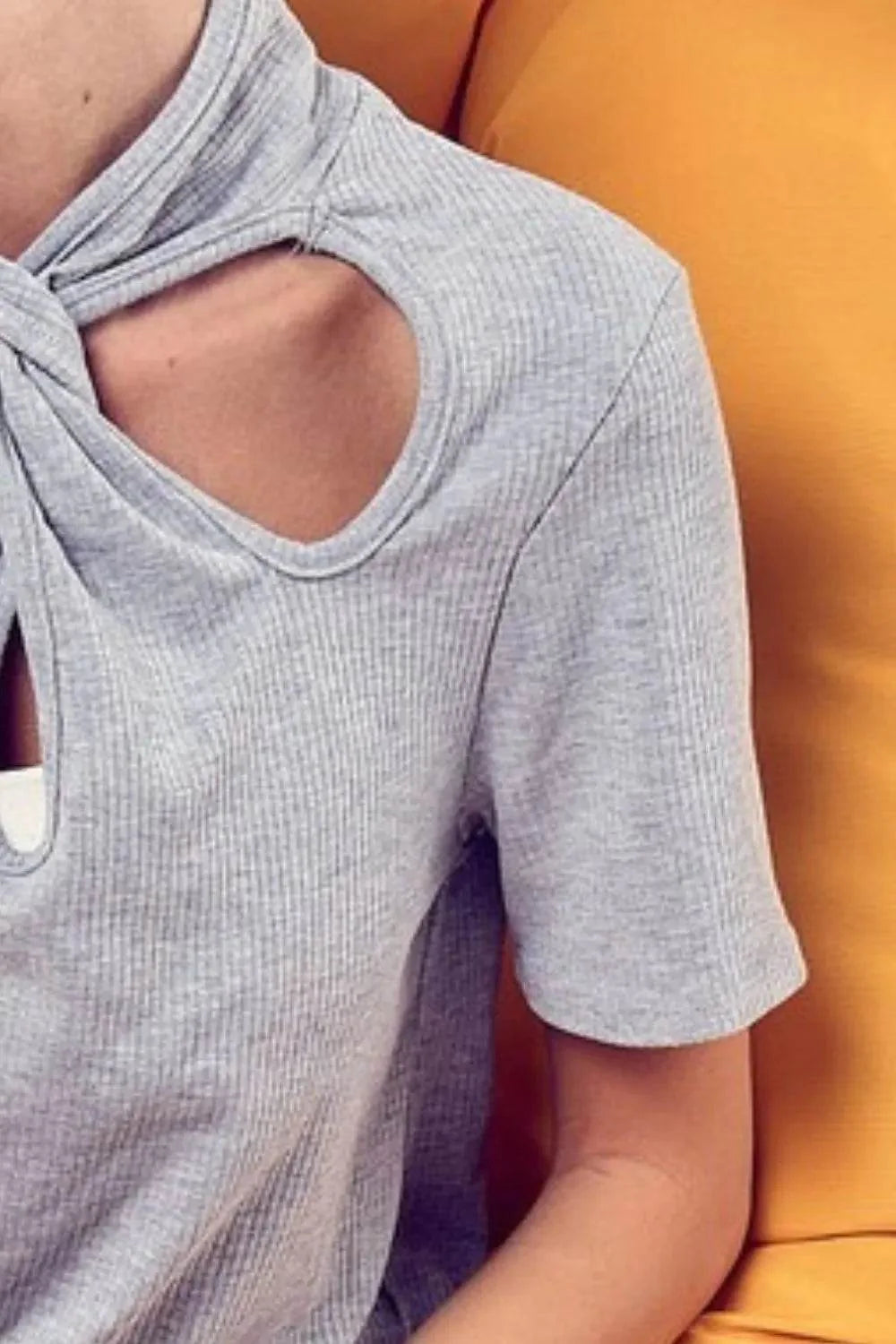 BiBi Soft Rib Knit with Twist Neck Detailed Top