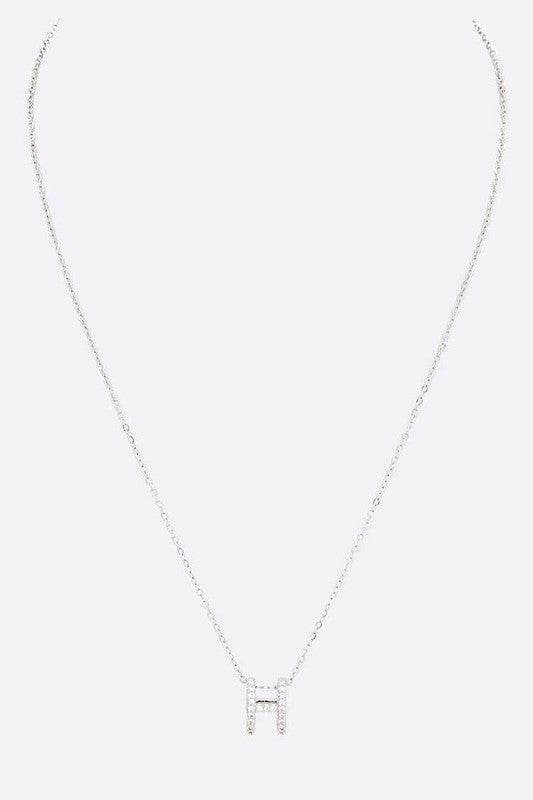 CZ H Logo Letter Pendant Necklace