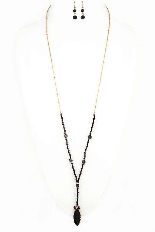 Crystal Pendant Beaded Long Necklace Set