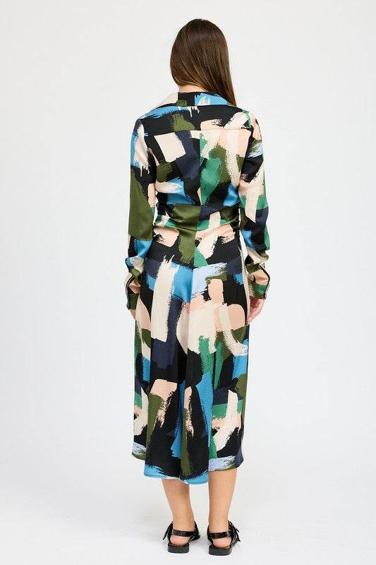 LONG SLEEVE RUCHED SHIRT DRESS
