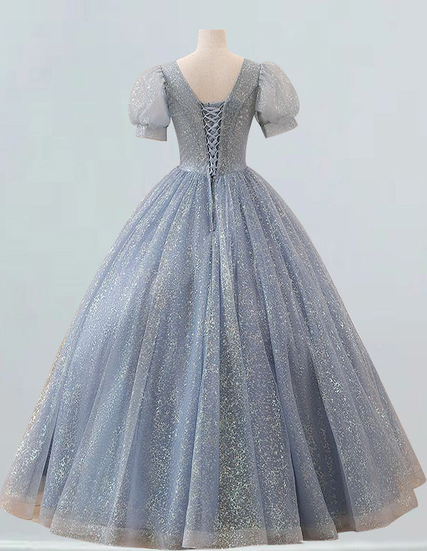Women's Elegant Lace V-Neck Evening Gown with Sleeves | Princess Prom & Bridesmaid Dress