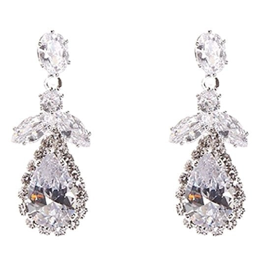 Modern Flower Pear Dangle Rhinestone Earrings