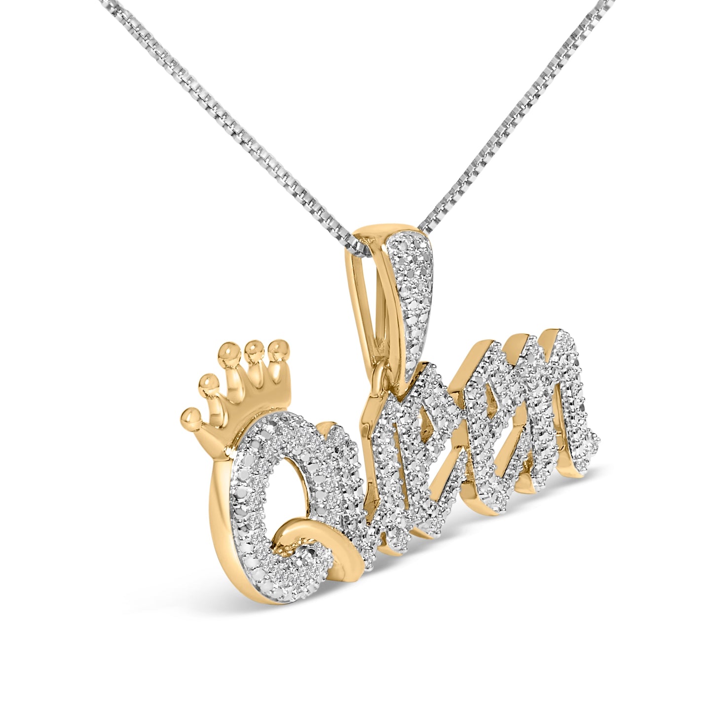 14K Yellow Gold Plated Sterling Silver 1/10 Cttw Diamond “Queen†Nameplate Pendant Necklace