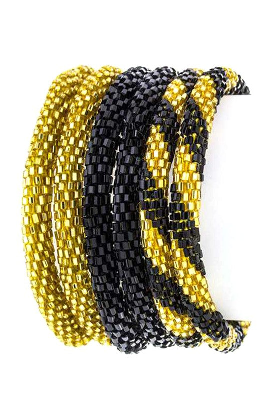 Black & Gold Nepal Roll Up Bracelets Set
