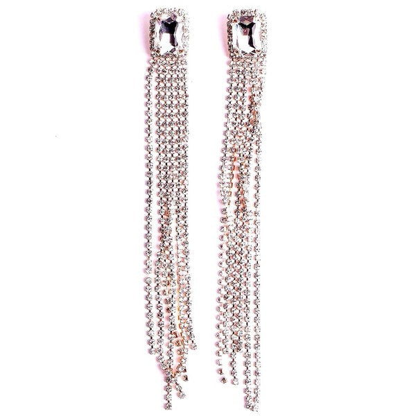 Rectangle Rhinestone Waterfall Rhinestone Earrings