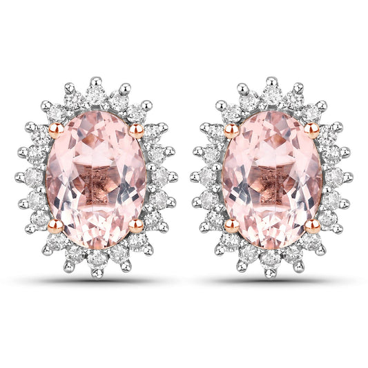 1.61 Carat Genuine Morganite and White Diamond 14K Rose Gold Earrings