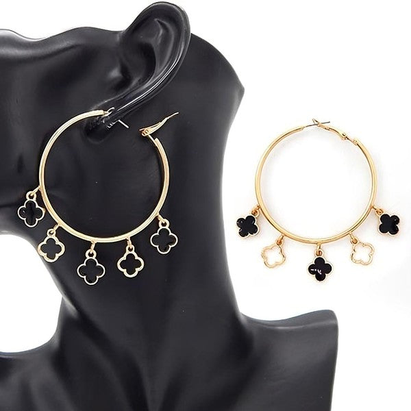 Multi Clover Charm Hoop Earrings