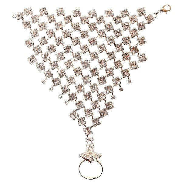 Seperated Square Link Hand Cover Bracelet w Ring