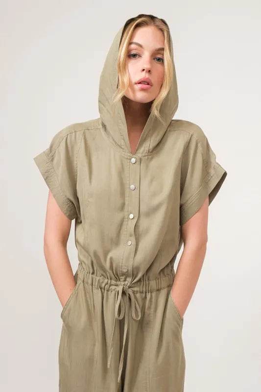 And The Why Washed Short Sleeve Hooded Jumpsuit