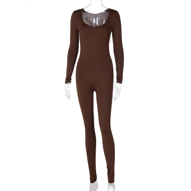 Women Clothing Autumn Long Sleeve Slim Fit Hip Raise Leggings Jumpsuit for Women